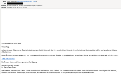 Gefälschter Absender (Spoofing): Swisspass