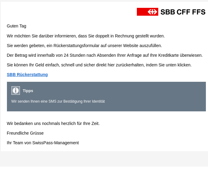Fake E-Mail SBB Rückerstatung