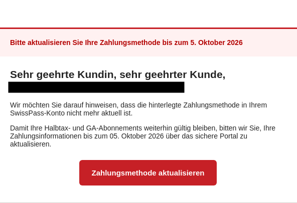 Bitte aktualisieren Sie Ihre Zahlungsmethode - Fake um an die Kredit Karten Daten zu kommen